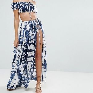 ASOS Blue Beach Tie Dye Co-Ord Maxi and Crop Set